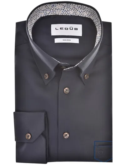 Ledub Ledub overhemd donkerblauw effen mouwlengte 7
