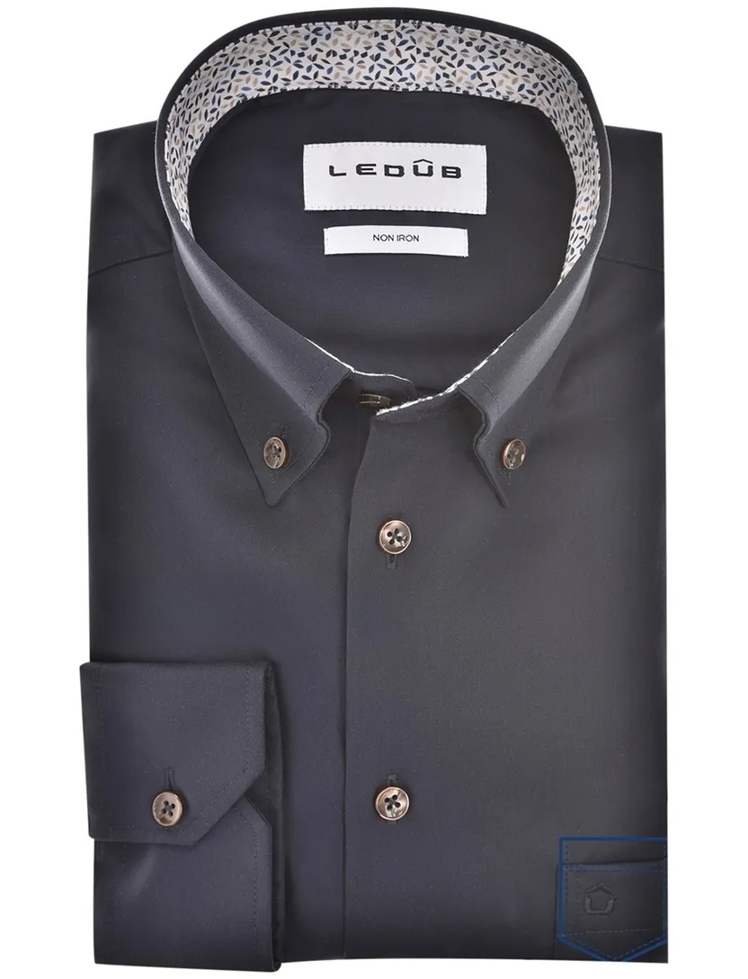 Ledub overhemd effen donkerblauw mouwlengte 7