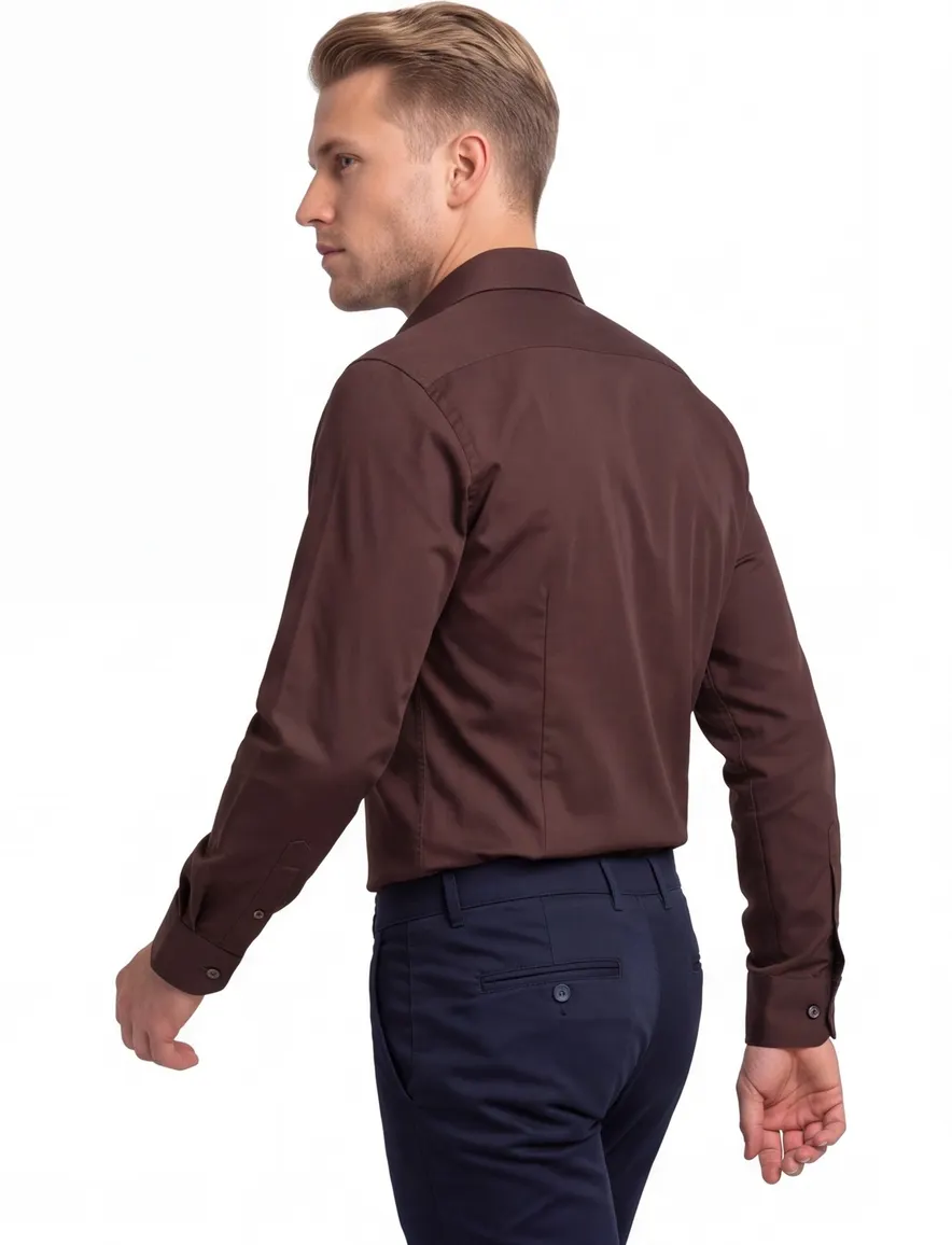 Ledub modern fit overhemd bruin katoen