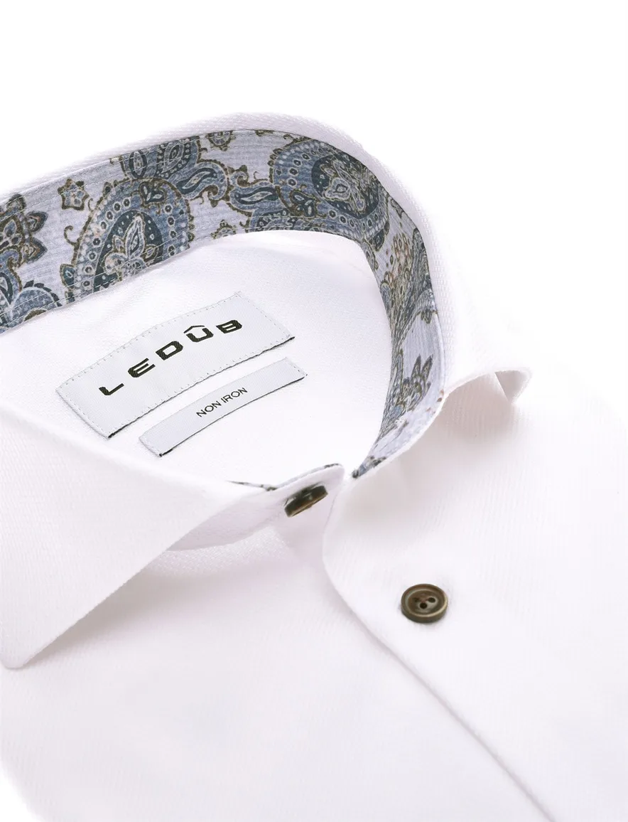 Ledub Modern Fit overhemd spierwit strijkvrij