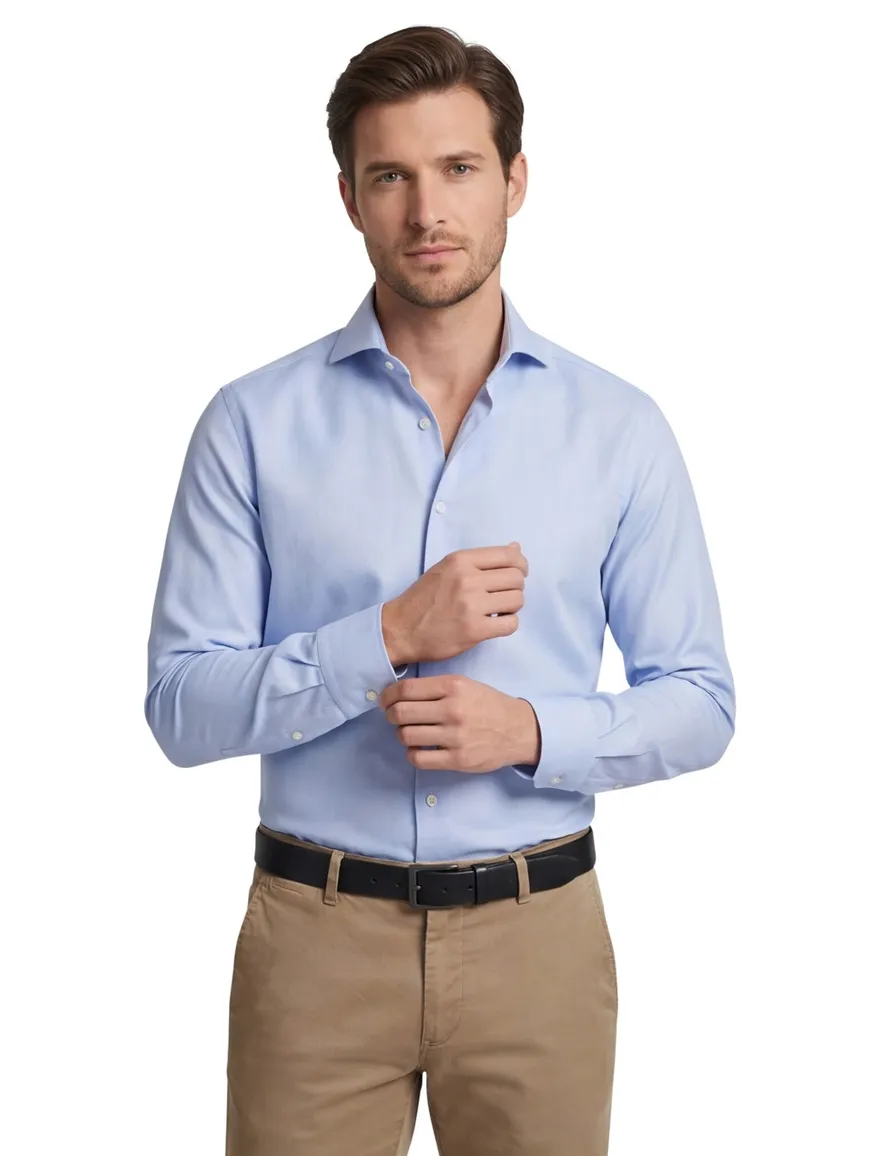 Overhemd Ledub Modern Fit effen lichtblauw stretch