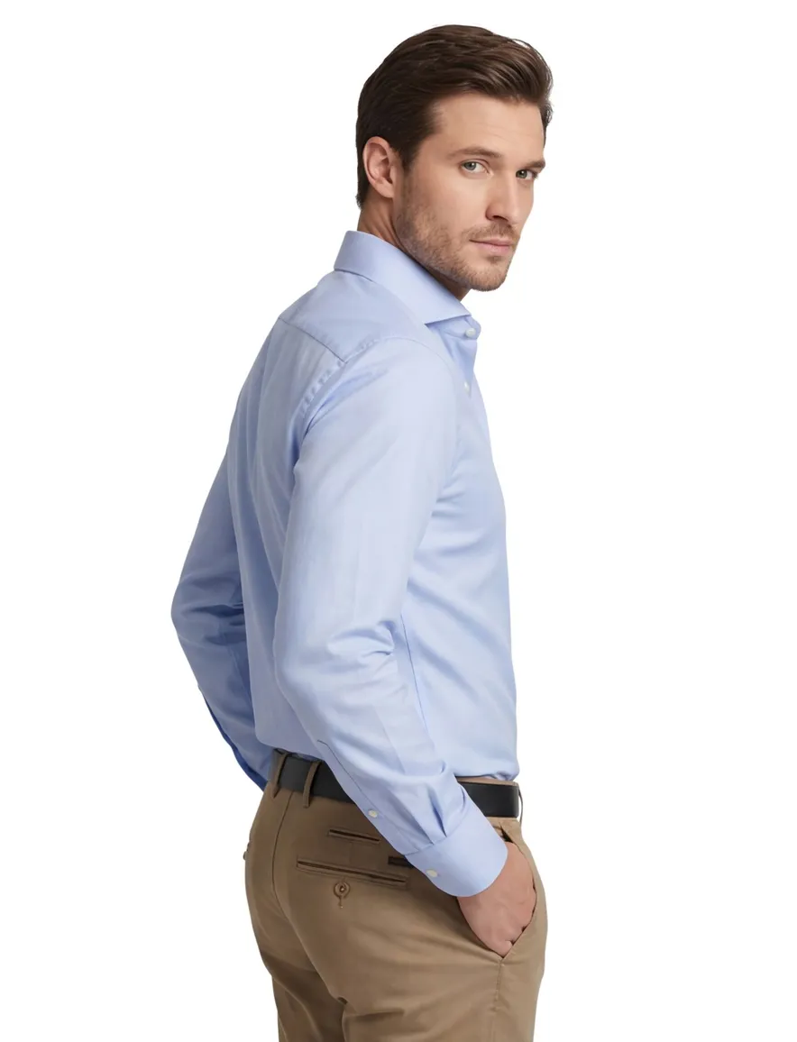 Overhemd Ledub Modern Fit effen lichtblauw stretch