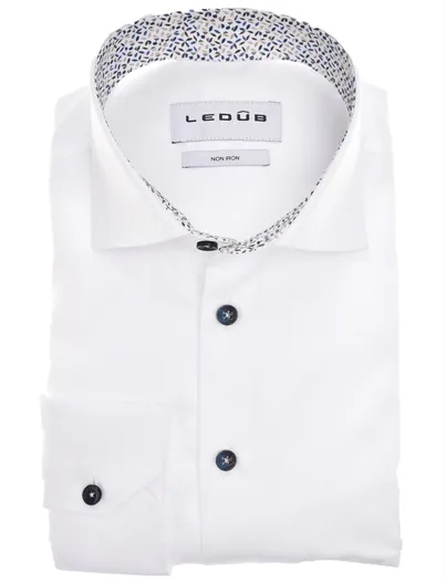 Ledub Overhemd Ledub Modern Fit spierwit effen sprijkvrij