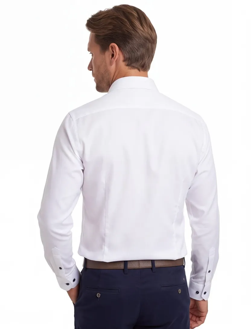 Strijkvrij Ledub Modern Fit overhemd spierwit effen