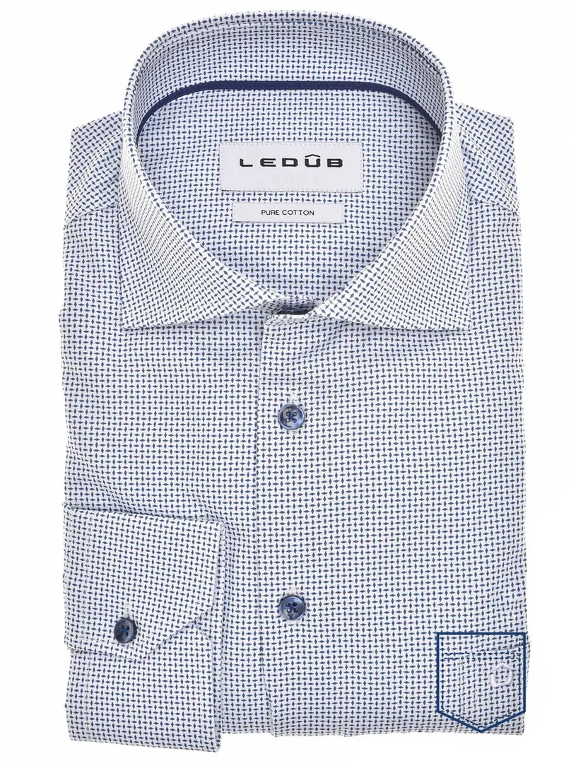 Ledub overhemd blauw geprint katoen