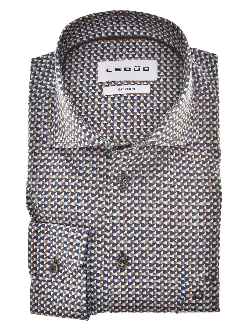 Ledub Modern Fit New overhemd bruin