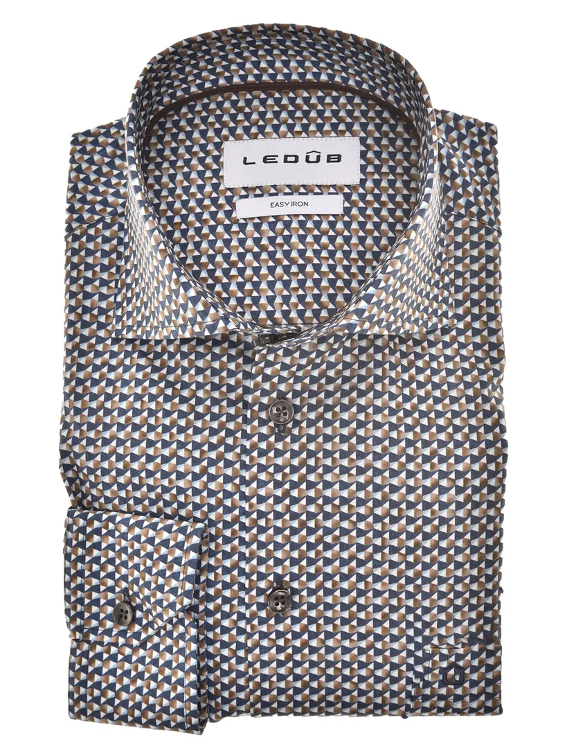 overhemd Ledub Modern Fit New bruin geprint