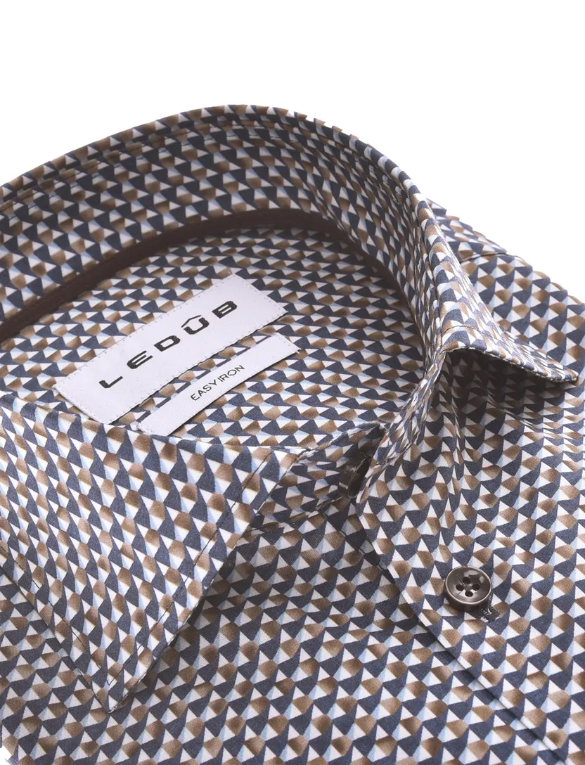 overhemd Ledub Modern Fit New bruin geprint