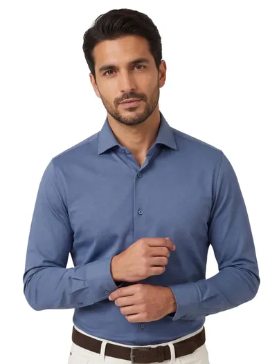 Ledub Ledub overhemd blauw stretch katoen