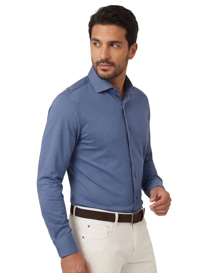 Ledub overhemd blauw stretch effen