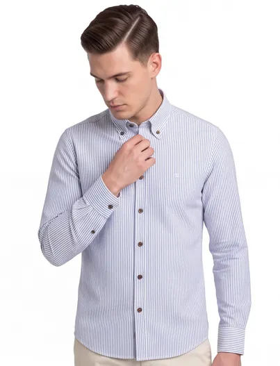 Ledub Ledub Modern Fit New business overhemd blauw gestreept