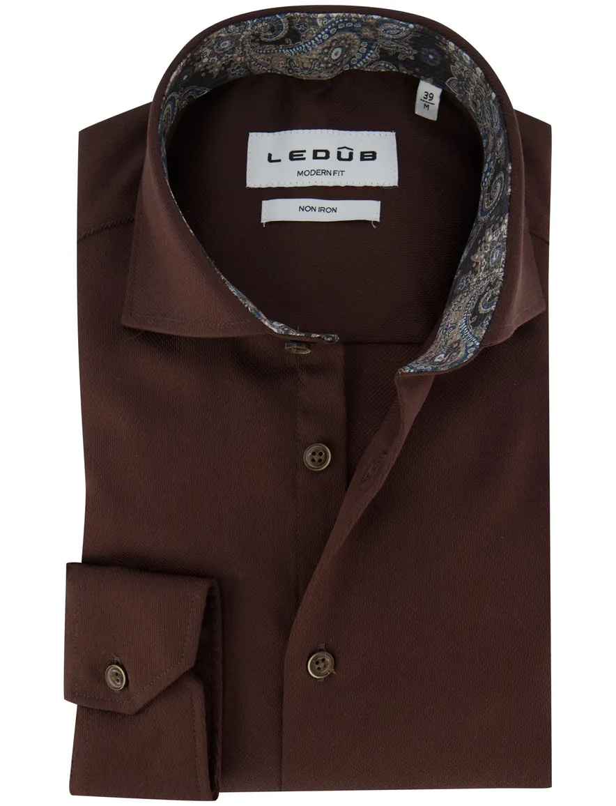 Ledub overhemd Modern Fit bruin