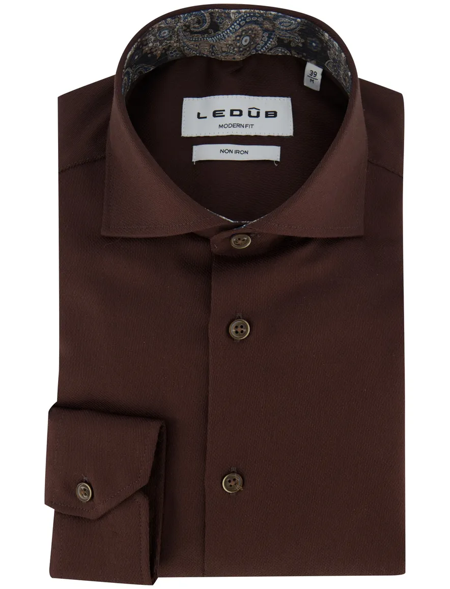 Ledub overhemd Modern Fit bruin