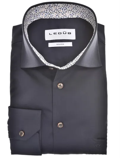 Ledub Overhemd Ledub Modern Fit donkerblauw strijkvrij katoen