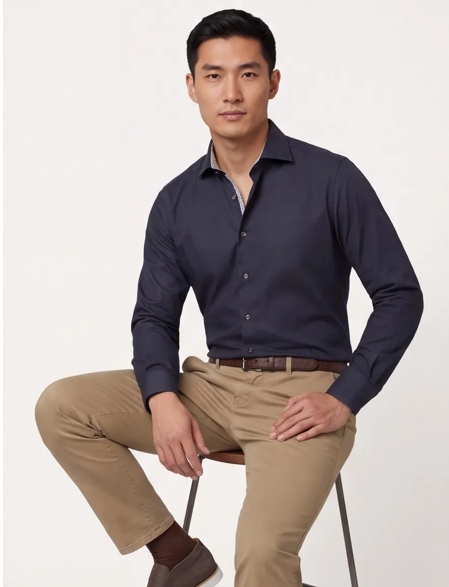business overhemd donkerblauw Ledub Modern Fit New