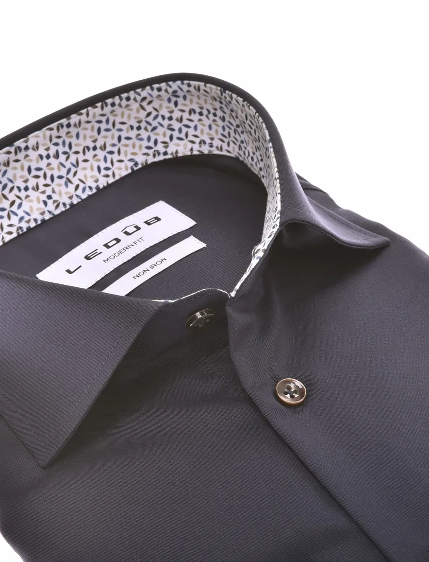 Overhemd Ledub Modern Fit donkerblauw strijkvrij katoen