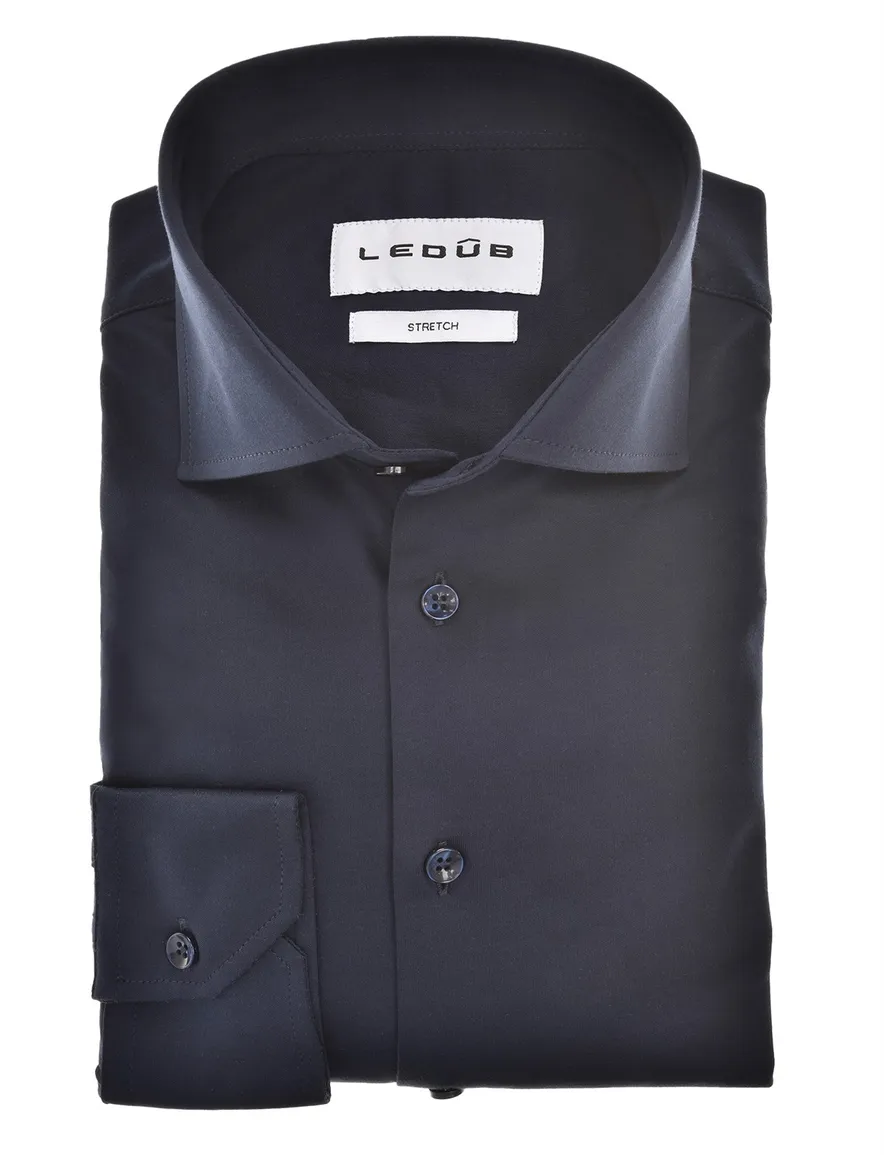 Ledub Modern Fit New business overhemd donkerblauw