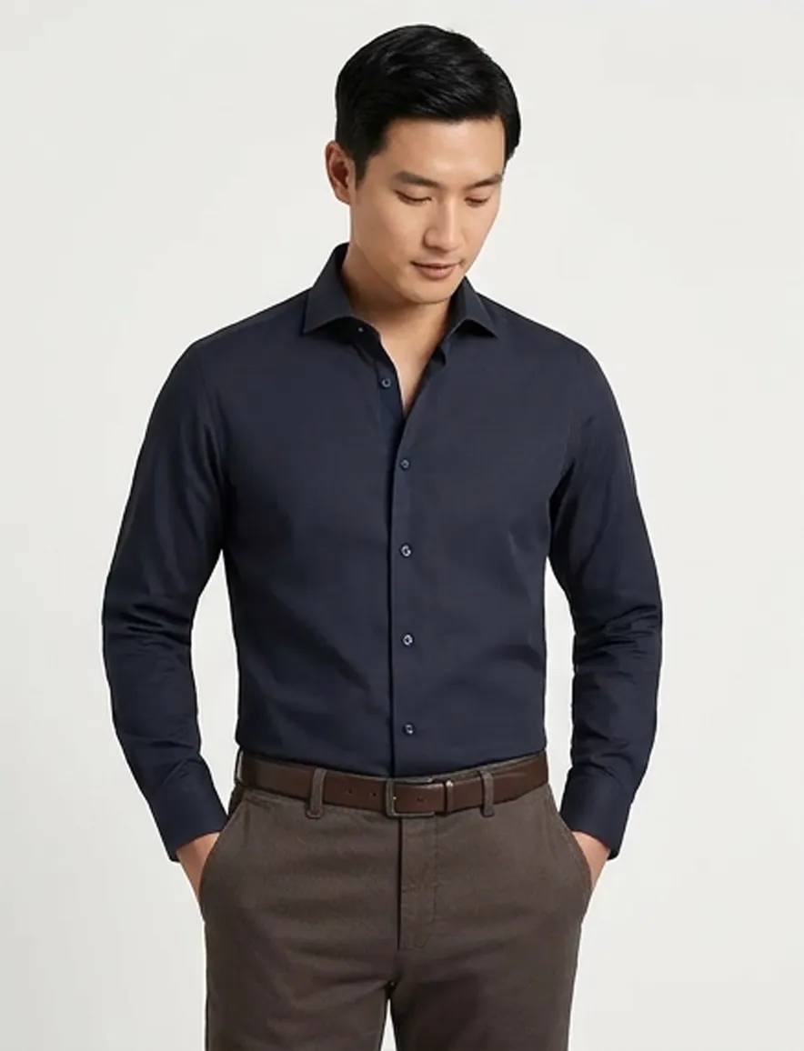 business overhemd donkerblauw Ledub Modern Fit New