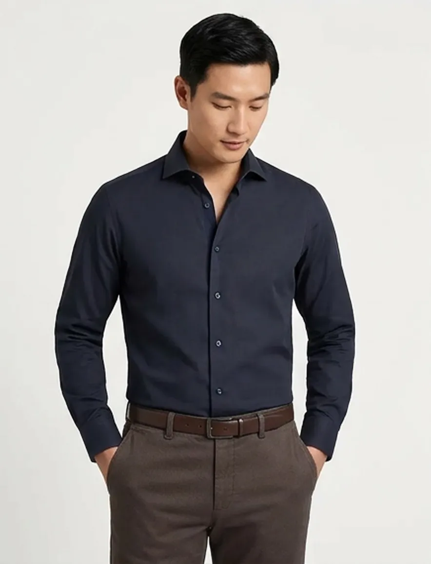 Ledub Modern Fit New business overhemd donkerblauw