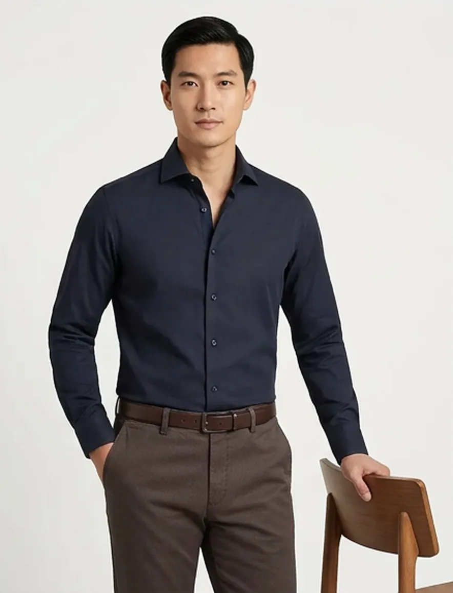 Ledub Modern Fit New business overhemd donkerblauw