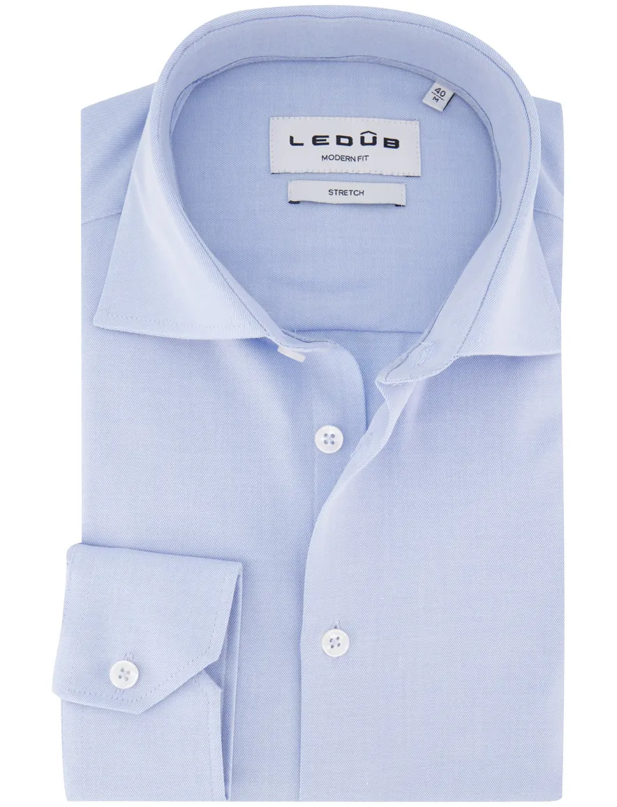 Ledub modern fit stretch overhemd lichtblauw wide spread boord