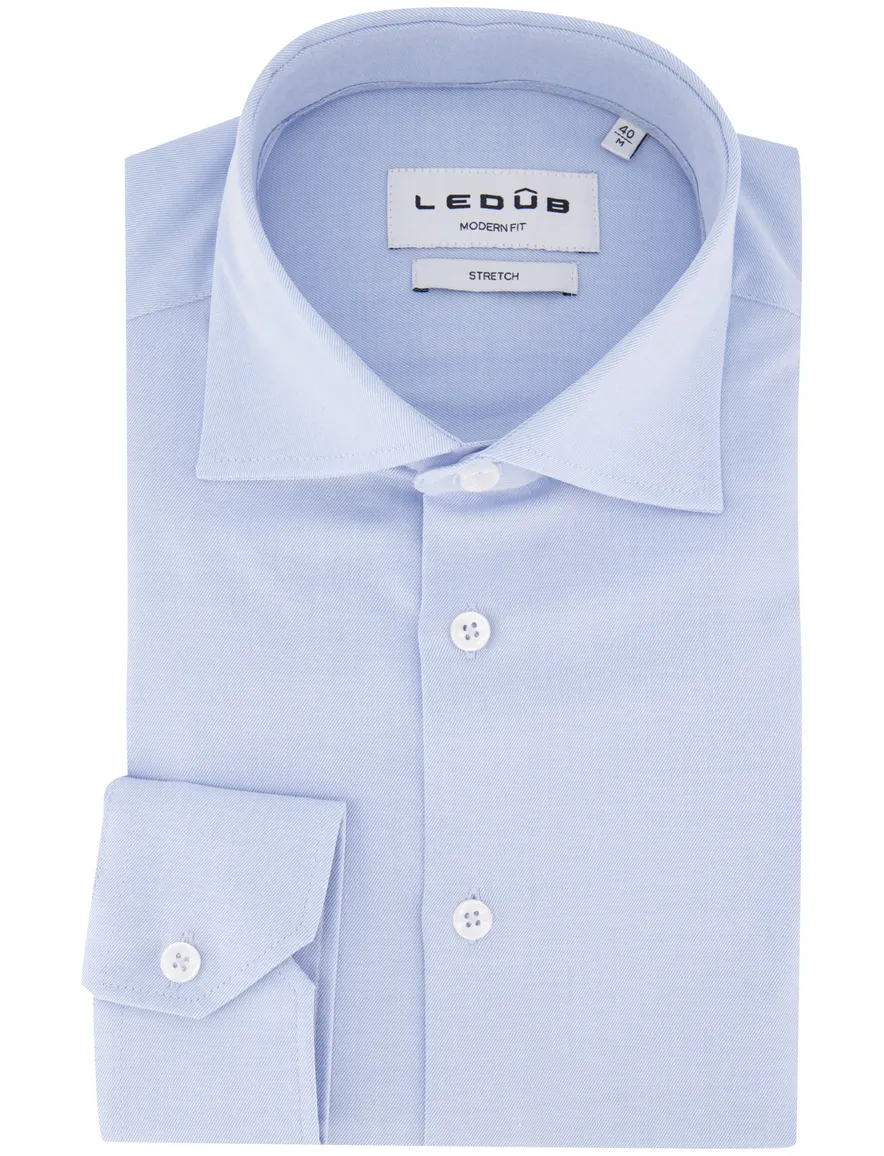 Ledub modern fit stretch overhemd lichtblauw wide spread boord