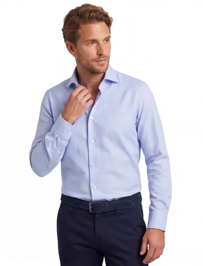 Ledub Ledub modern fit stretch overhemd lichtblauw wide spread boord