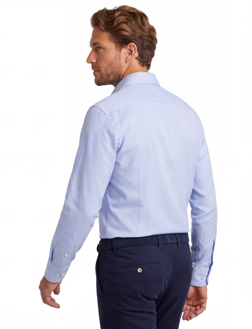 Ledub modern fit stretch overhemd lichtblauw wide spread boord