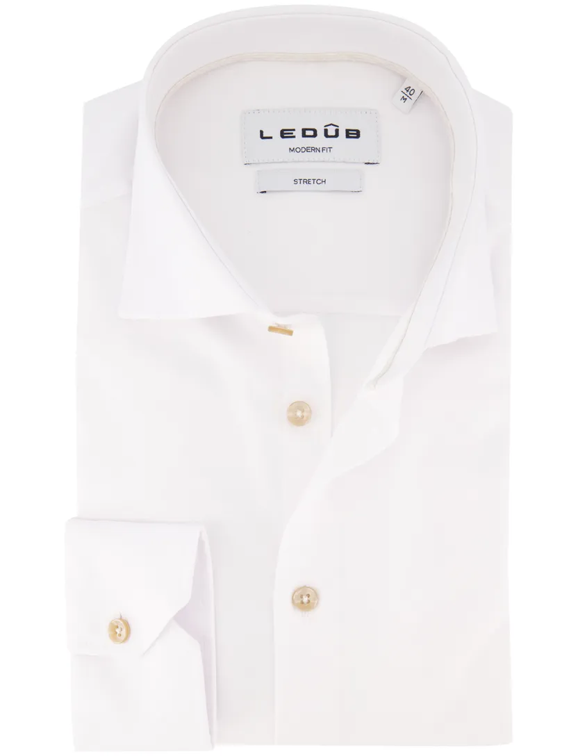 Ledub modern fit stretch overhemd wit katoen