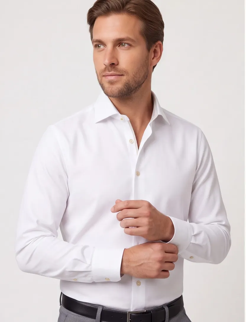 Ledub modern fit stretch overhemd wit katoen