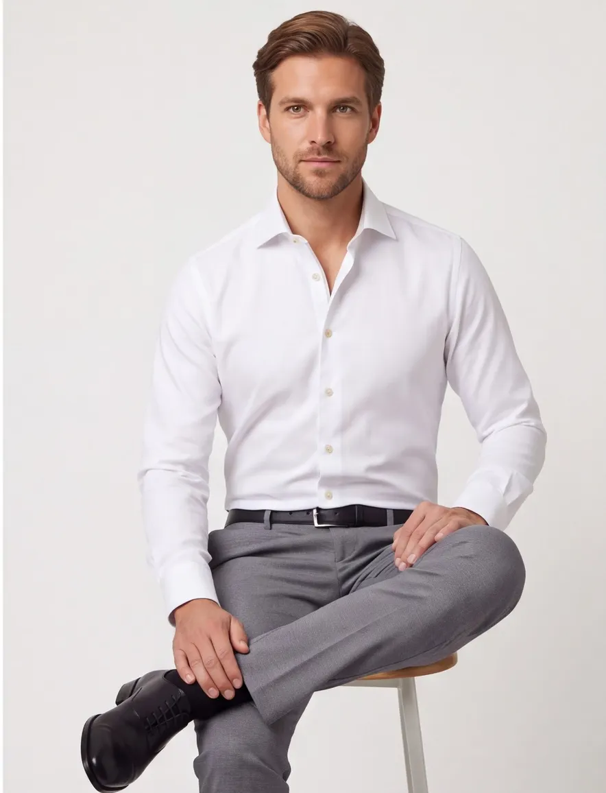 Ledub modern fit stretch overhemd wit