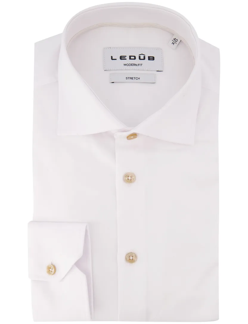 Ledub modern fit stretch overhemd wit katoen
