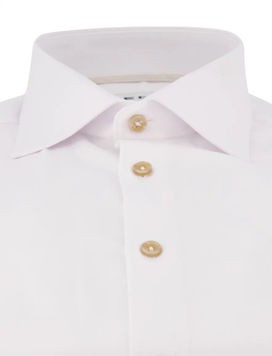 Ledub modern fit stretch overhemd wit wide spread boord
