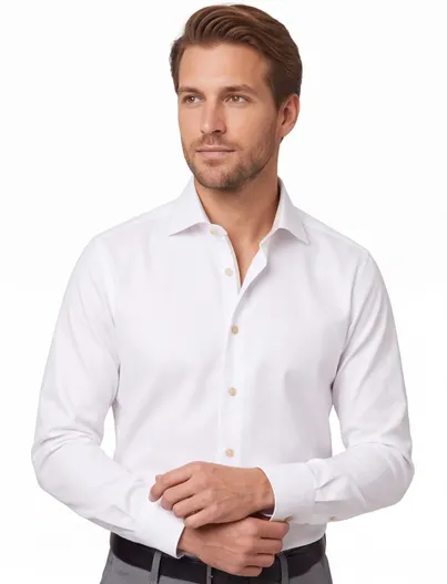 Ledub Ledub modern fit stretch overhemd wit wide spread boord