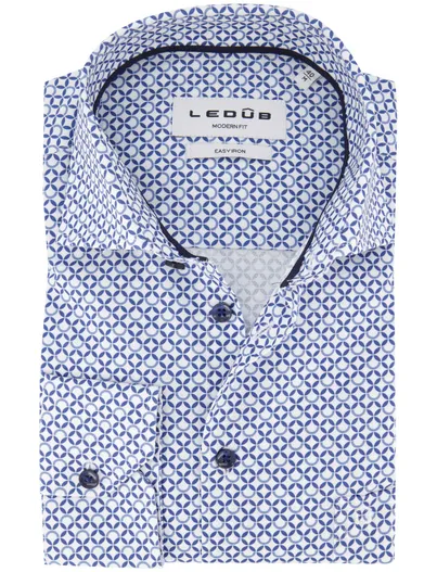 Ledub Ledub modern fit blauw geprint katoen ML7