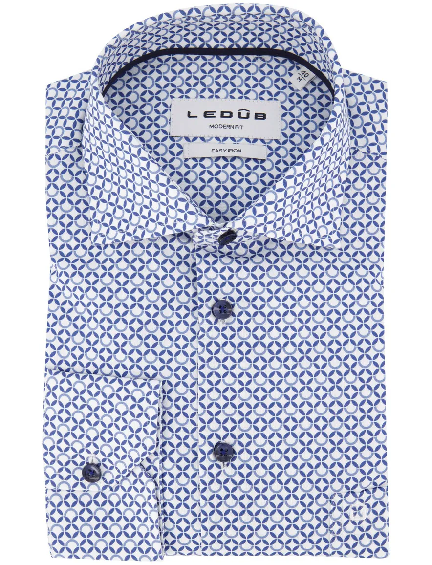 Ledub modern fit blauw geprint katoen ML7