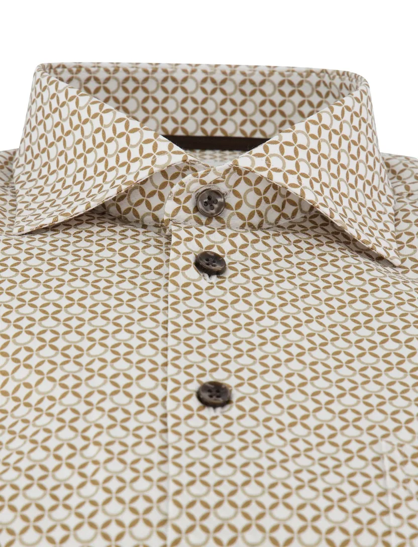 Bruin patroon Ledub Modern Fit overhemd ml 7