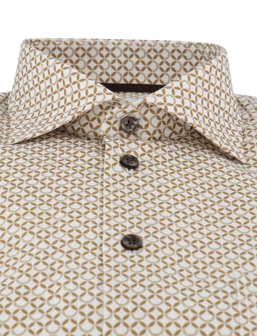 Ledub Modern Fit overhemd ml 7 patroon bruin katoen