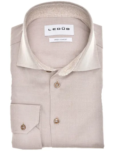 Ledub Ledub overhemd effen beige mouwlengte 7 katoen