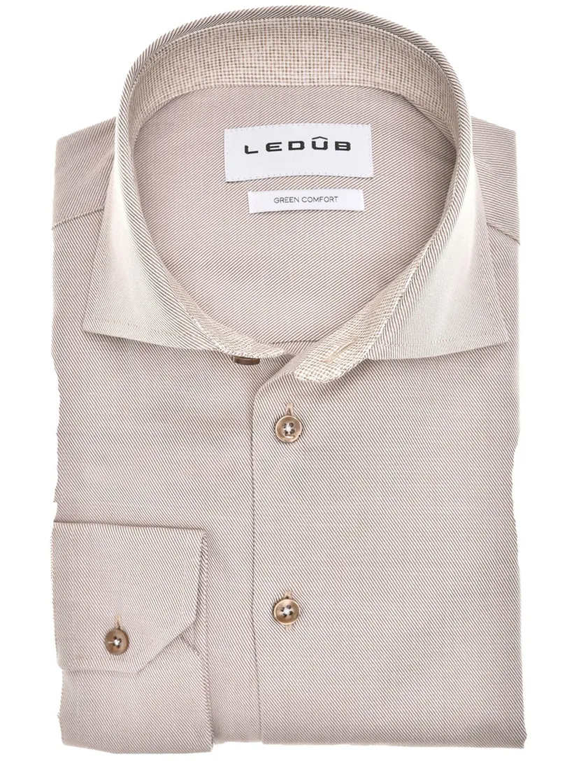 Ledub overhemd effen beige mouwlengte 7 katoen