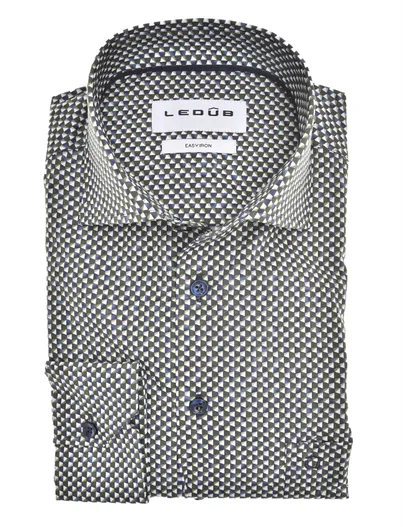 Ledub Ledub Modern Fit New overhemd mouwlengte 7 blauw groen