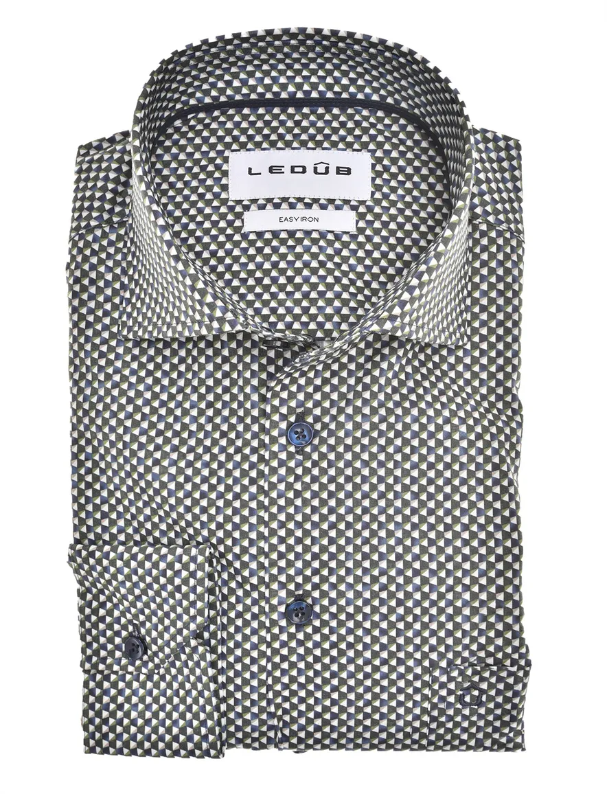Ledub Modern Fit New overhemd mouwlengte 7 blauw groen