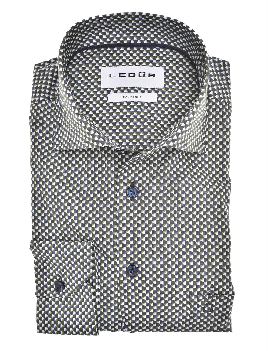 overhemd mouwlengte 7 blauw groen Ledub Modern Fit New