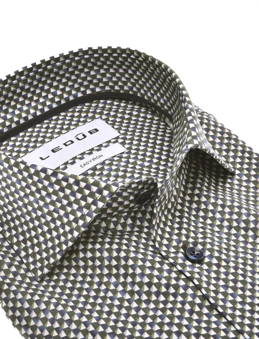 Ledub Modern Fit New overhemd mouwlengte 7 blauw groen