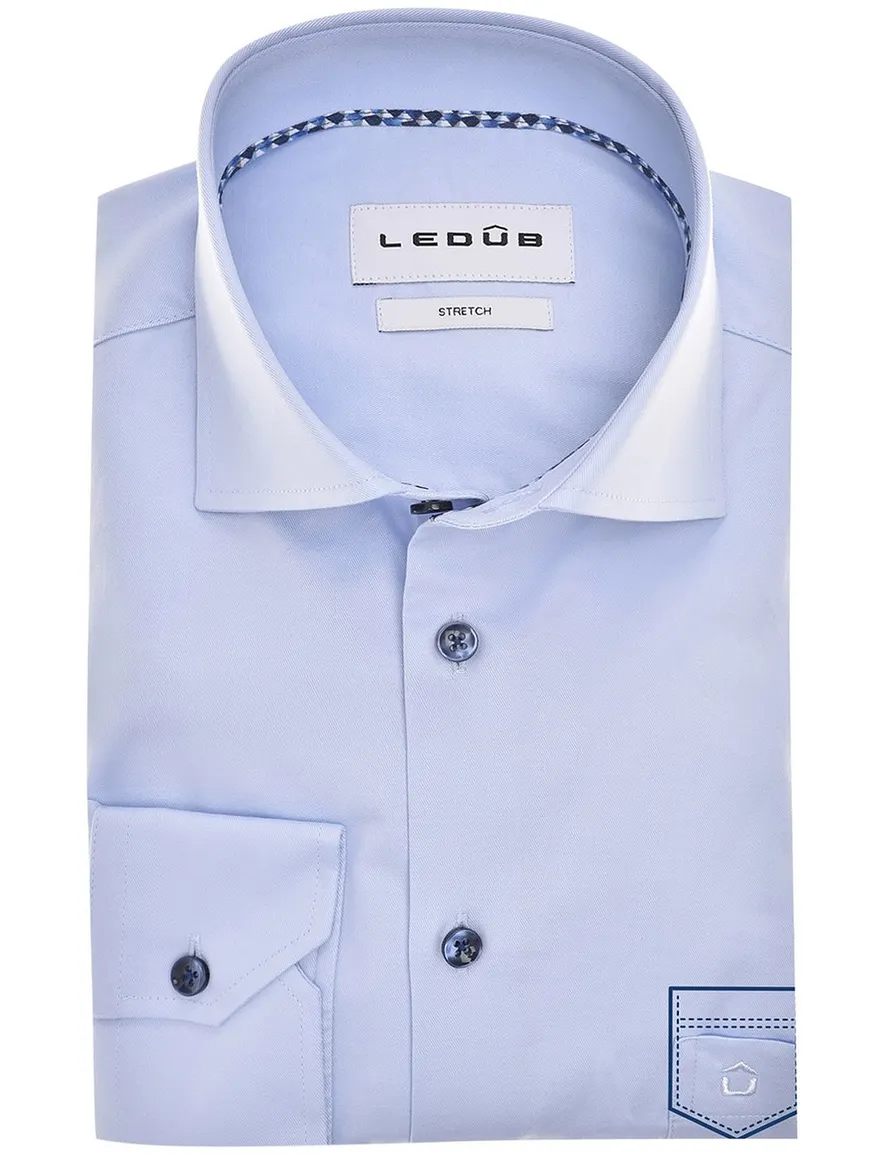 Ledub overhemd blauw borstzak effen