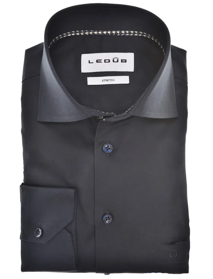 Mouwlengte 7 overhemd Ledub Modern Fit donkerblauw stretch