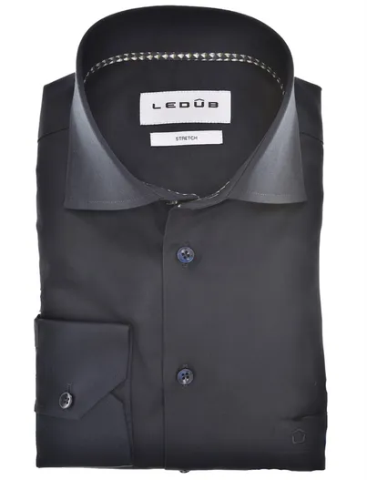 Ledub Overhemd Ledub Modern Fit donkerblauw stretch mouwlengte 7