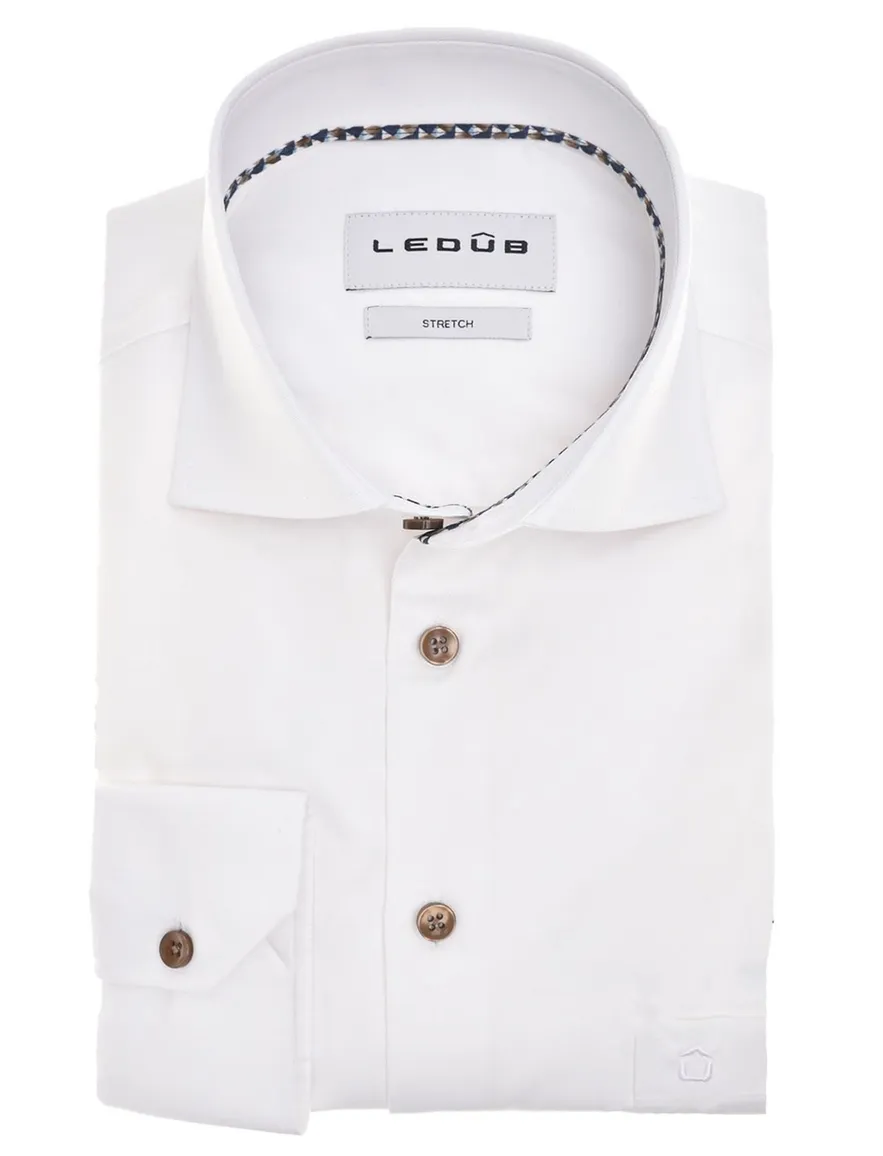 Overhemd Ledub Modern Fit wit stretch mouwlengte 7