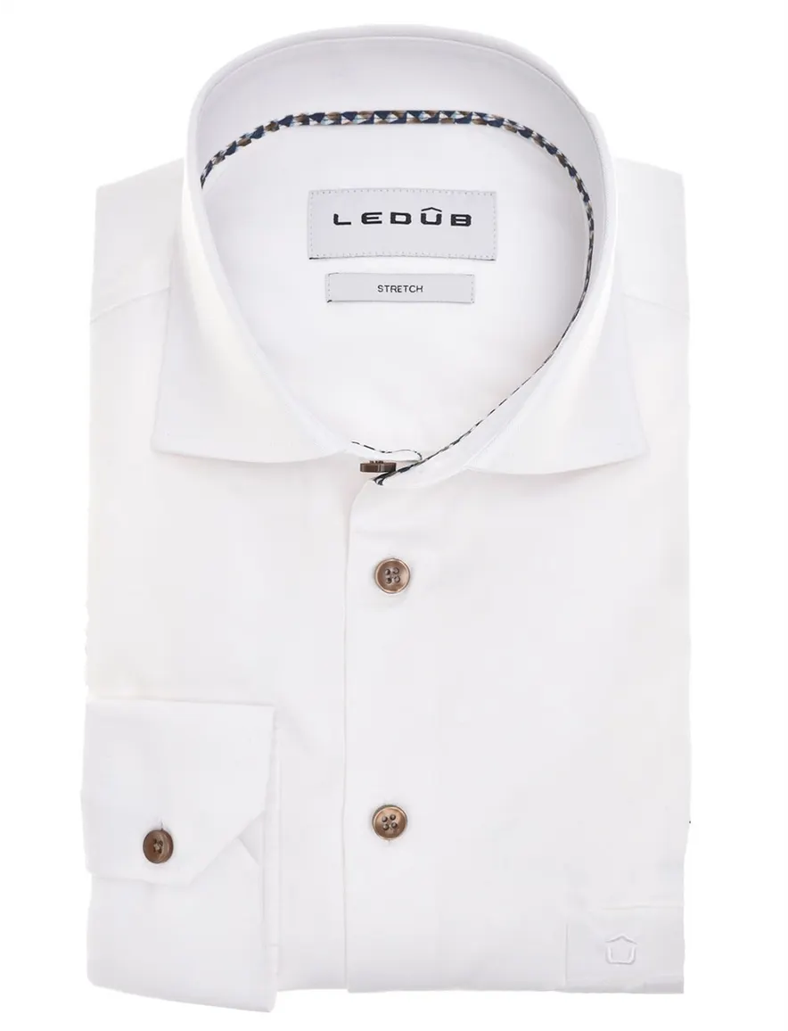 Overhemd Ledub Modern Fit wit stretch mouwlengte 7