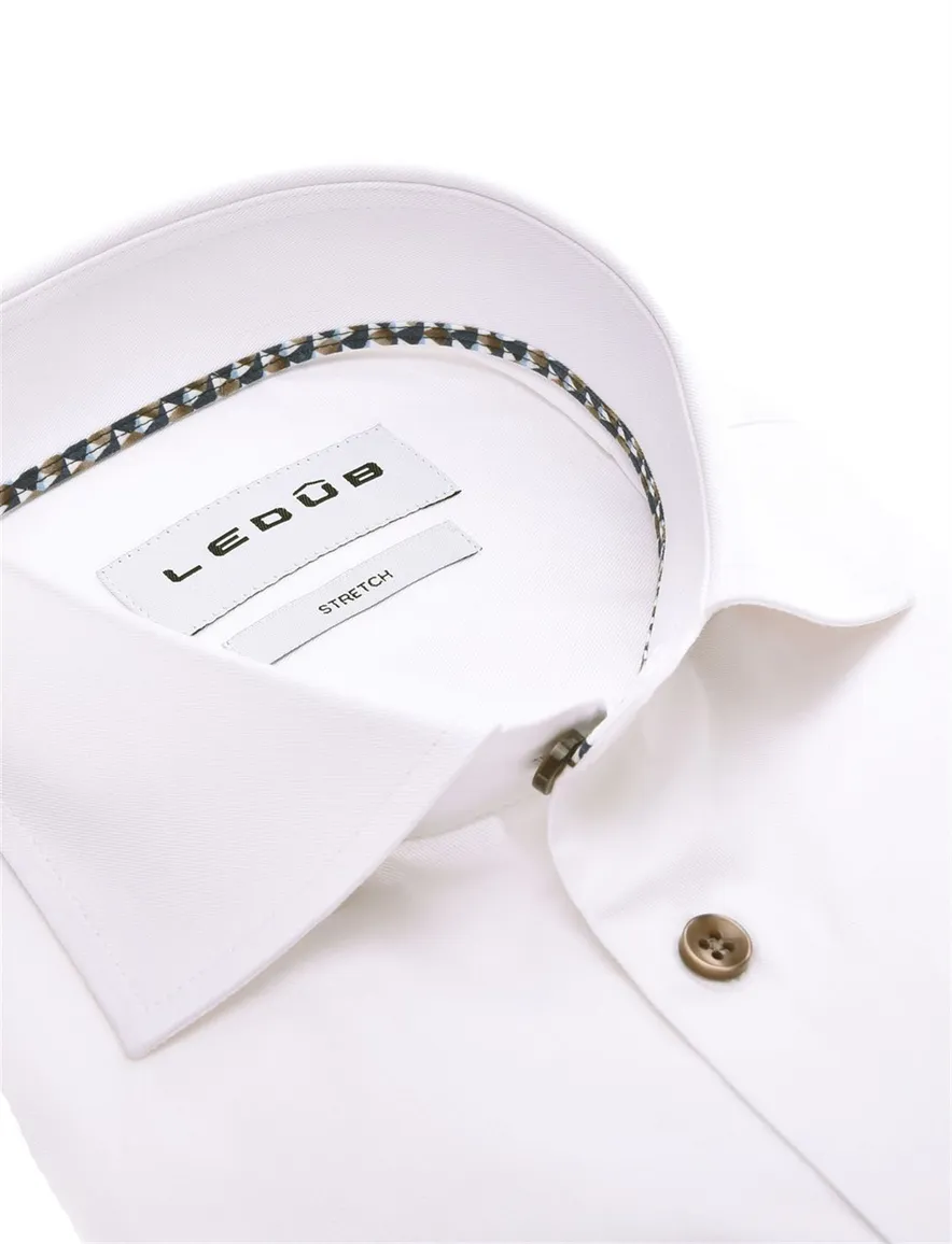 Overhemd Ledub Modern Fit wit stretch mouwlengte 7